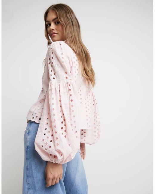 River Island White Broderie Puff Sleeve Shirt