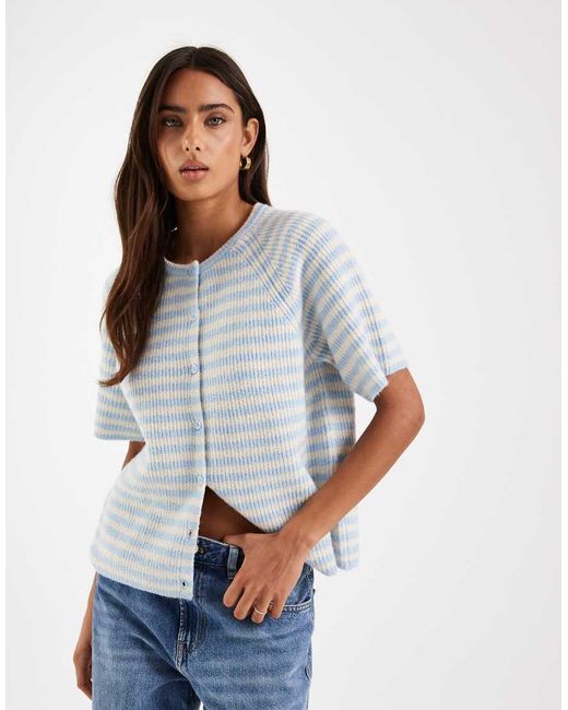 Pieces Blue Short Sleeve Knitted Cardigan