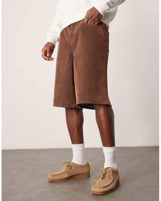 ASOS Langere Denim Jort in het Natural voor heren