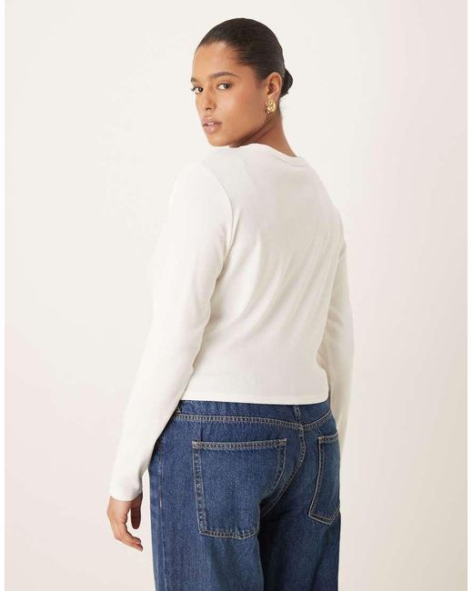 ASOS White Asos Design Curve Rib Crew Neck Long Sleeve Top