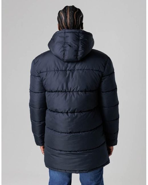French Connection Blue Hooded Parka Longline Zip-Through Jacket for men