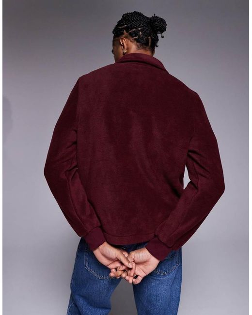 ASOS Red Quarter Zip Fleece Sweatshirt With Collar for men