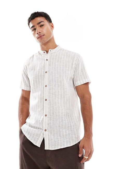 Threadbare White Short Sleeve Grandad Collar Shirt for men