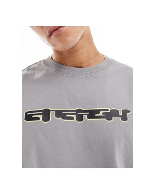 Weekday Gray Oversized T-shirt With Energy Graphic Print for men