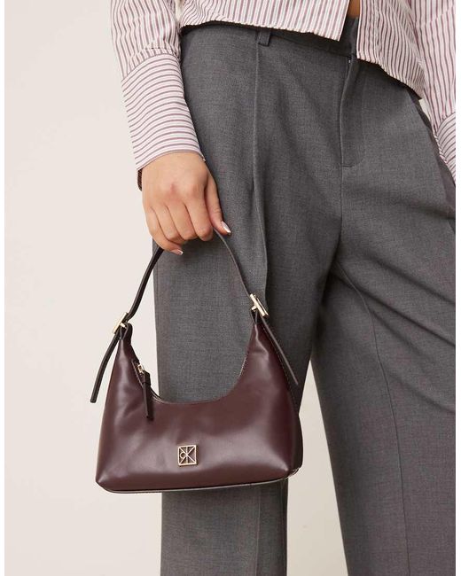 Calvin Klein Brown Hardware Detailing Logo Shoulder Bag