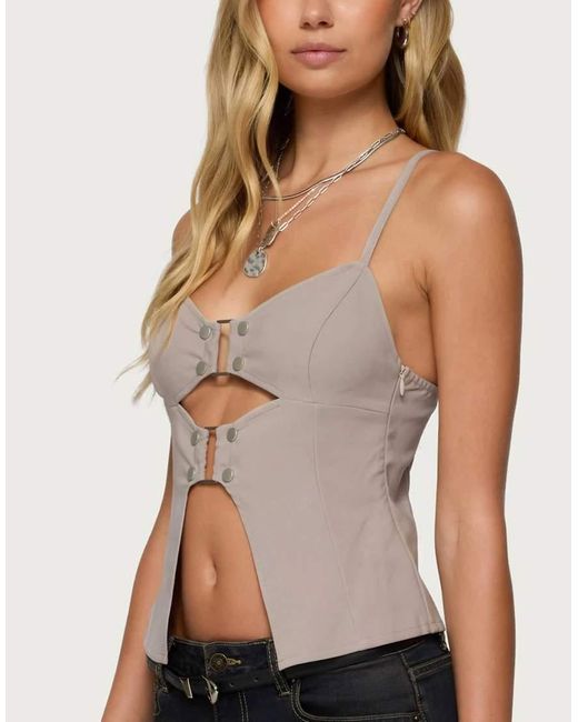 Edikted Brown Shay Split Front Buckle Tank Top