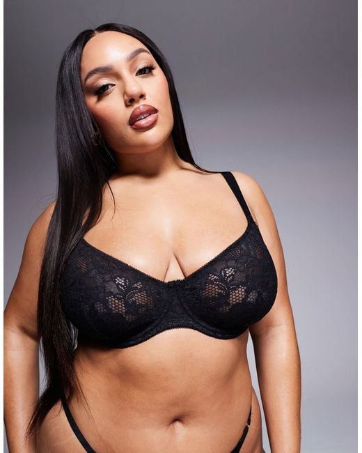 ASOS Black Asos Design Curve Margot Lace Underwired Bra With Tie Up Detail
