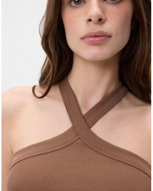 Intimissimi Brown Ribbed Superior Cotton Crossover Cami