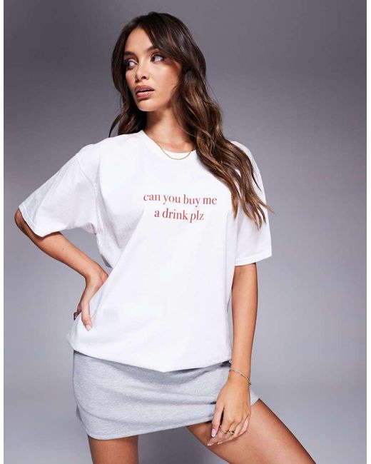 In The Style White 'Can You Buy Me A Drink Plz' Slogan T-Shirt