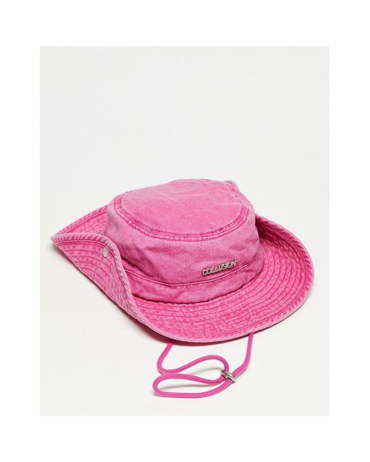 Collusion Pink Unisex Festival Washed Bucket Hat With String