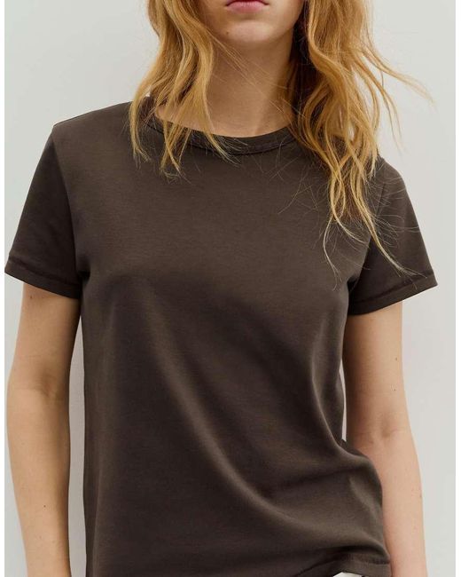 Pull&Bear Brown Basic Short Sleeve T-shirt