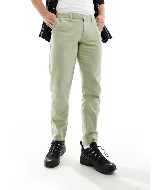 ASOS Green Tapered Linen Chino Pants for men