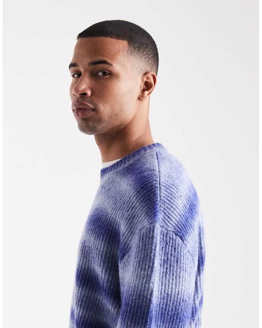 HUGO Blue Hugo Sfusi Fuzzy Stripes Relaxed Fit Knit Sweater for men