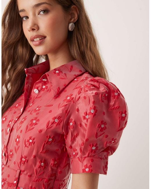 Sister Jane Red Flower Embellished Shirt Midaxi Dress for men