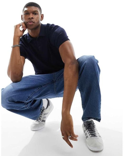 SELECTED Blue Knitted Polo for men