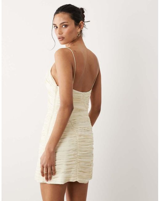 Mango Natural Ruched Strappy Mini Dress