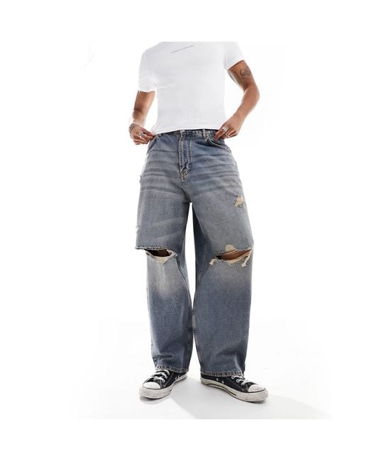 Jeans skater stile cargo slavato con strappi di Pull&Bear in Blue da Uomo