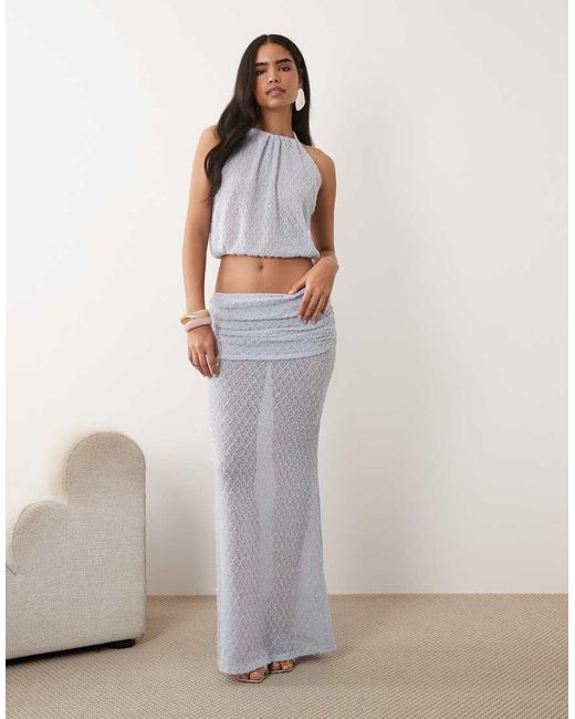 Noughts & Kisses Blue Ruched Waist Knit Maxi Skirt