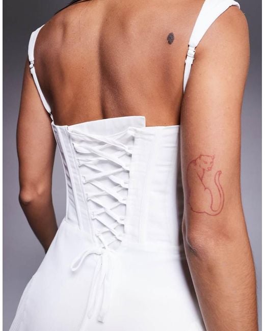 Murci White Exclusive Chiffon Corset Waist Pleated Hem Mini Dress