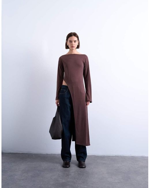 TOPSHOP Purple Cupro Asymmetric Long Sleeve Tunic Top