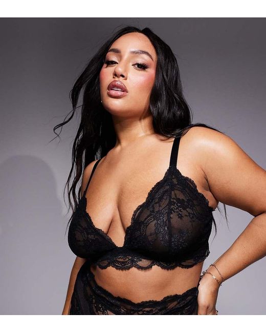 ASOS Black Asos Design Curve Lola Lace Longline Bralette