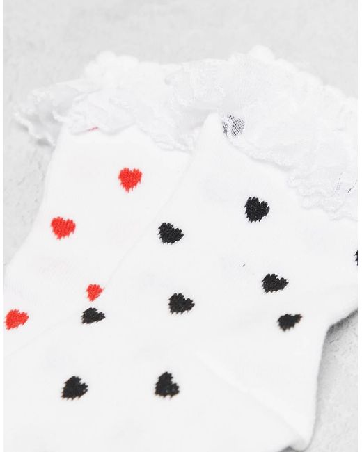 Pieces Set Van 2 Paar Sokken Met Hartenprint En Ruches in het Gray