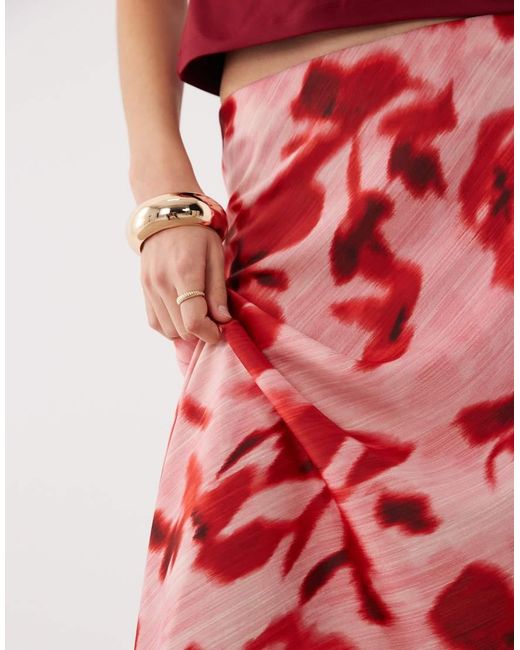 Y.A.S Red Satin Midi Skirt