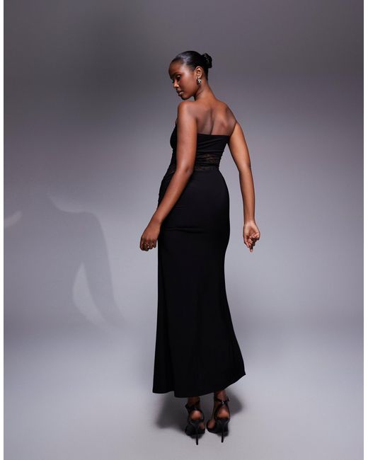 Kaiia Blue – exclusive – doppellagiges, figurbetontes, trägerloses maxikleid aus transparenter spitze