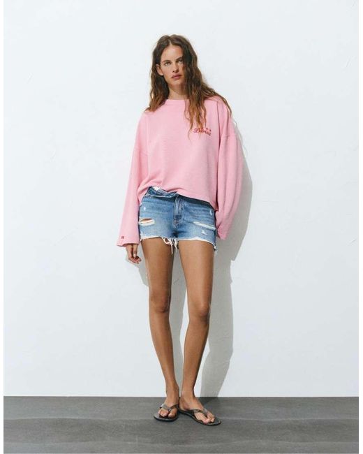 Pull&Bear White Star Crew Neck Sweatshirt