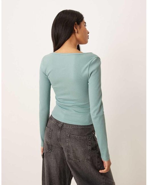 ASOS Top Met Lage Ronde Hals, Lange Mouwen En Naaddetail in het Green