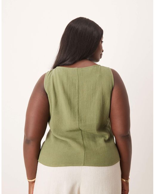 ASOS Green Asos Design Curve Linen Look Button Front Waistcoat