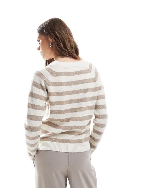 Pull en maille à encolure ronde - crème et beige chiné rayé Vero Moda en coloris White
