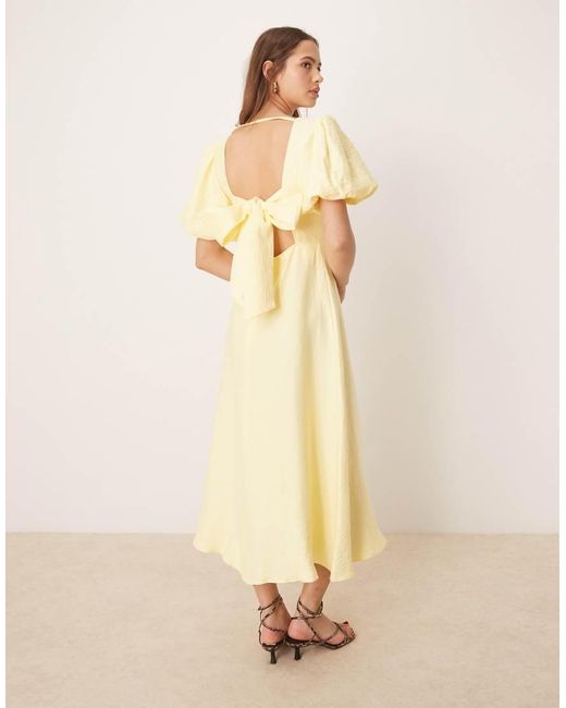 Nobody's Child Natural Zola Puff Sleeve Midi Dress