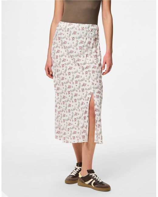 Falda Midi Color Crema De -Blanco Pieces de color White