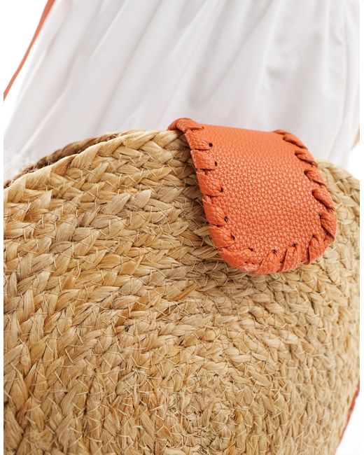 Accessorize Natural Round Straw Bag With Orange Contrast