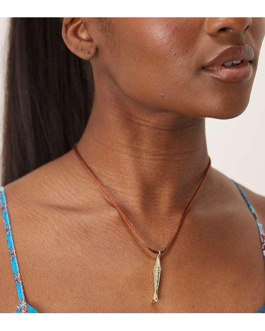 Orelia Brown Gold Plated Fish Charm Cord Necklace