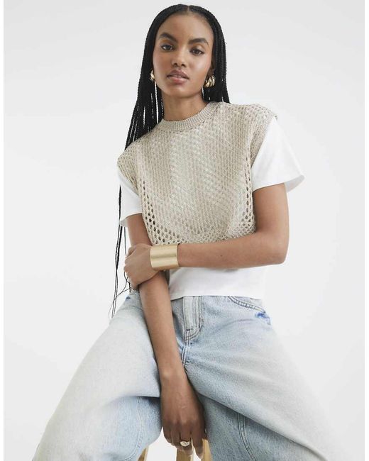 River Island White Crochet Overlay T-Shirt