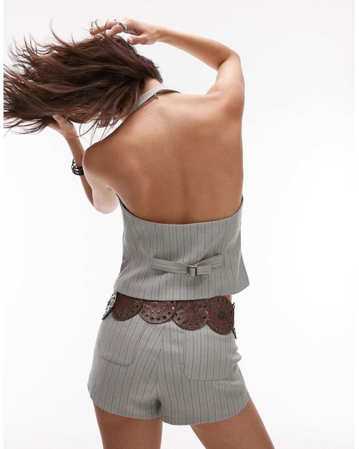 Renewal - top d'ensemble ajusté dos nu à décolleté plongeant - gris à rayures Lioness en coloris Gray