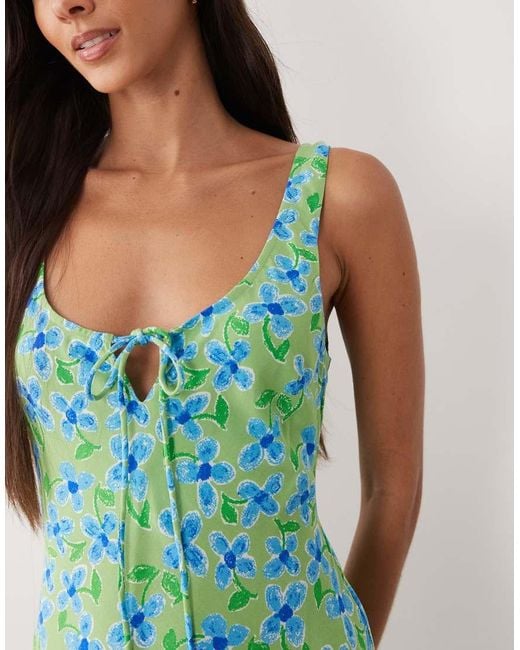 ASOS Green Scoop Neck Tie Front Midi Dress
