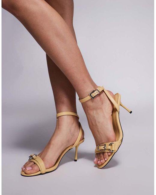 River Island Yellow Buckle Detail Heeled Sandals