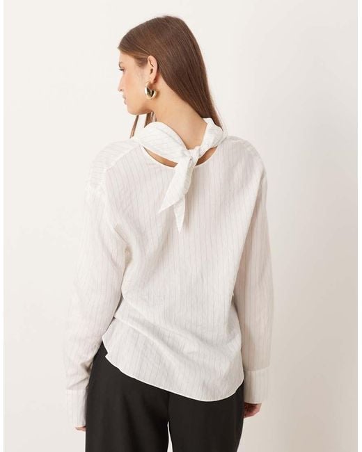 Mango White Curved Hem Blouse