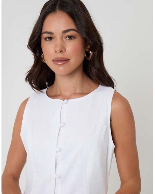 Threadbare White Linen Blend Pinafore Dress