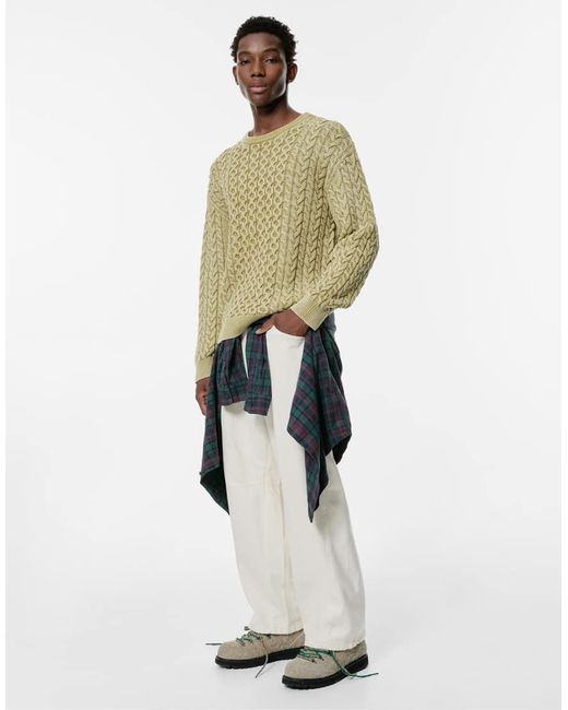 Pull&Bear Kabelgebreide Trui Met Acid Wash in het Green voor heren