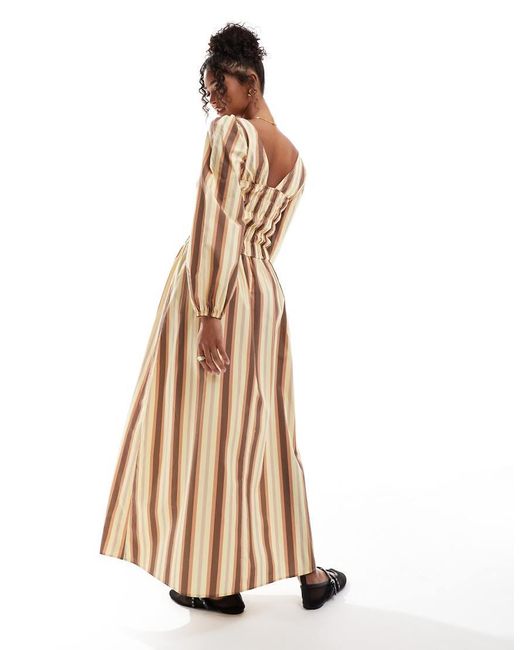 ASOS Natural Shirred Long Sleeve Maxi Dress