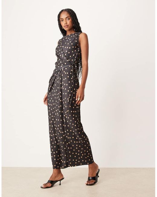 ASOS Natural Plisse Sleeveless Wrap Tie Front Maxi Dress