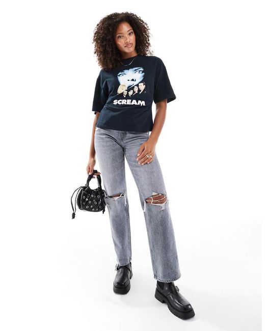 ASOS T-Shirt Met Korset En Gelicenseerde 'Scream'-Print in het Blue