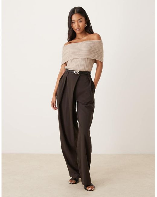 Abercrombie & Fitch Gray Off The Shoulder Foldover Top