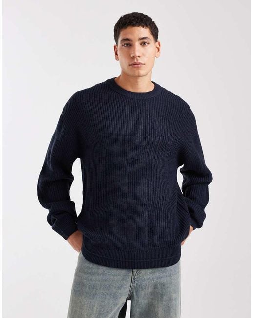 Jack & Jones Blue Oversize Chunky Knit Jumper for men