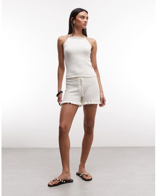 Monki White Crochet Style Frill Hotpants Co-ord