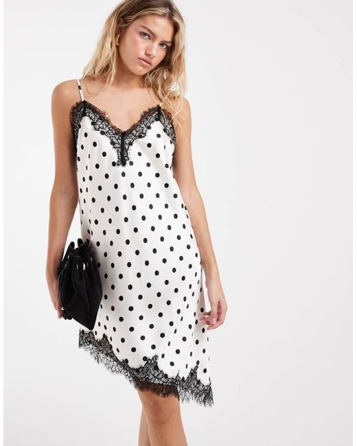 ONLY White Lace Detail Asymmetric Satin Mini Dress